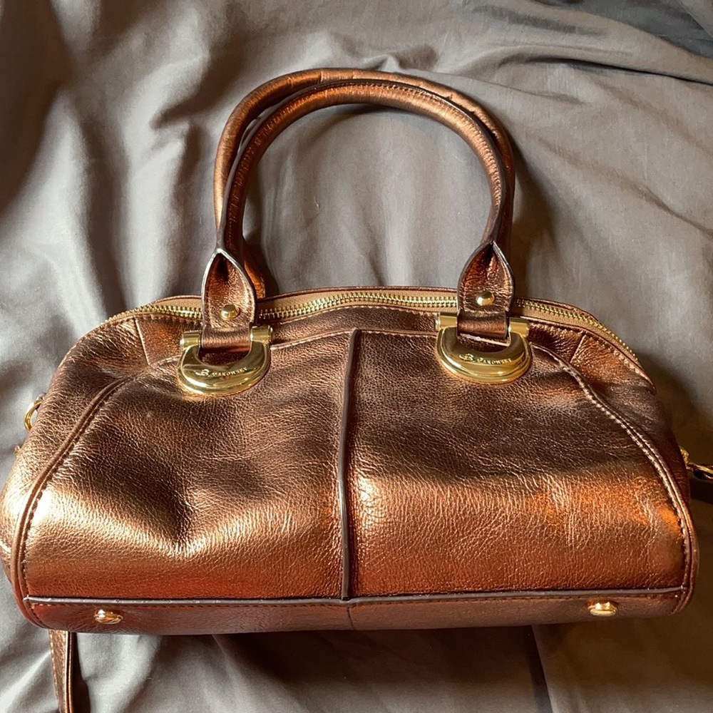 B Makowsky bronze leather handbag